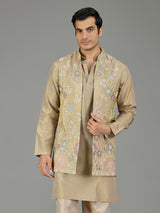 Beige botanical men waistcoat set