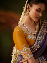 Purple floral zardosi tissue silk women saree