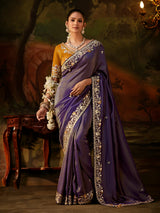 Purple floral zardosi tissue silk women saree
