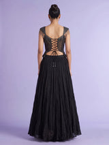 Black chiffon silk lehenga choli with diamond and cutdana embellishments