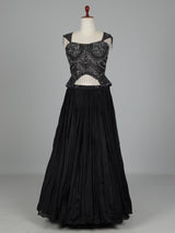 Black chiffon silk lehenga choli with diamond and cutdana embellishments