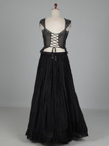 Black chiffon silk lehenga choli with diamond and cutdana embellishments