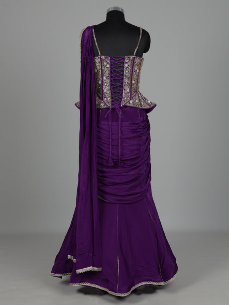 Violet purple satin crepe silk lehenga choli with sequin embellishments