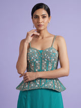 Aqua satin crepe silk lehenga choli with cutdana and gota work