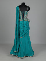 Aqua satin crepe silk lehenga choli with cutdana and gota work