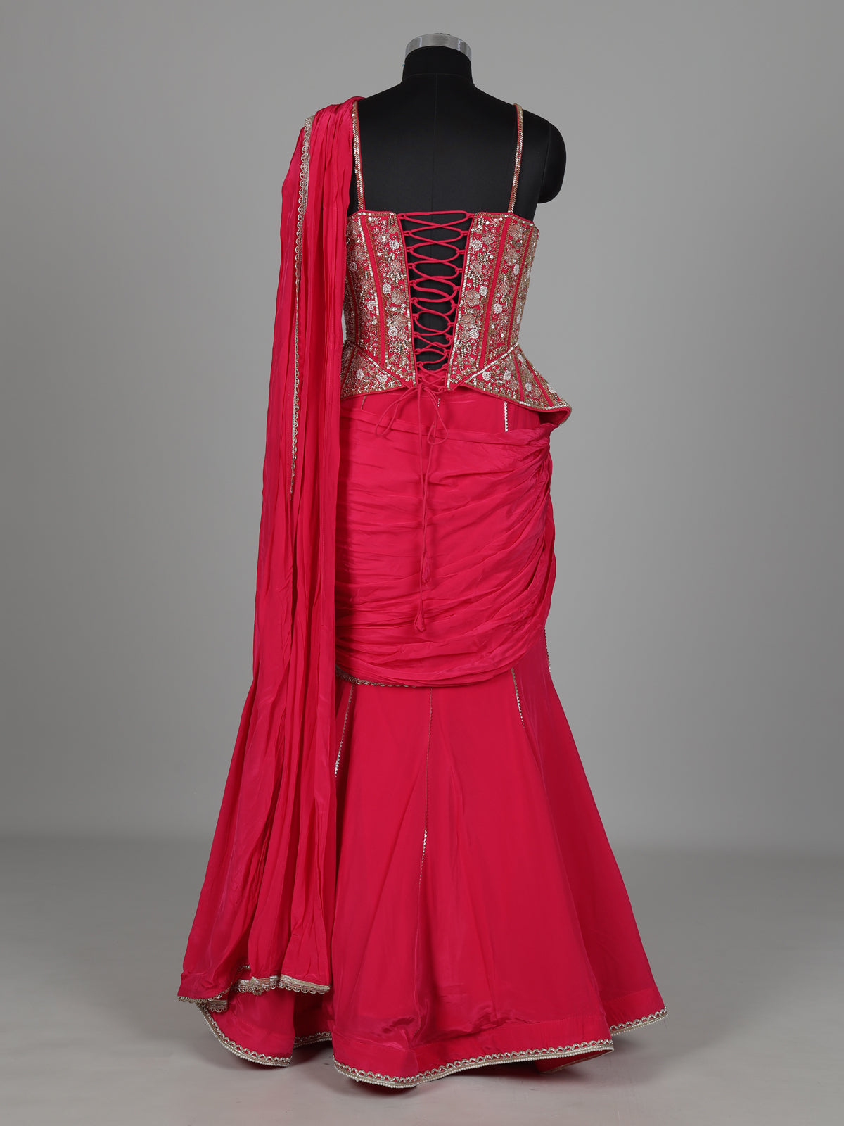 Rani pink satin crepe silk lehenga choli with gota embellishments