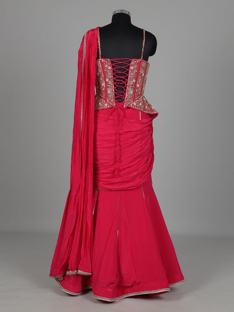 Rani pink satin crepe silk lehenga choli with gota embellishments