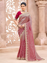 Pastel red scalloped wave designer women saree