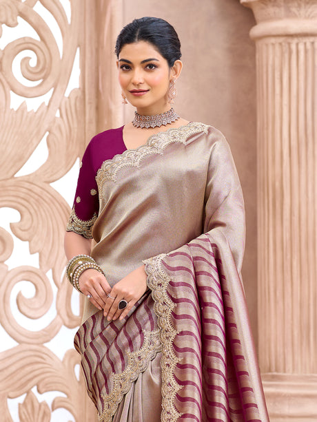 Pastel wine leheriya inspired luxury women saree