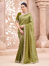 Pastel green embroidered mughal border women saree