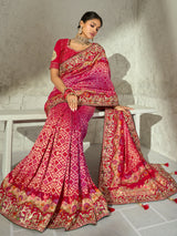 Multicolour gharchola shikargah designer women bandhej saree