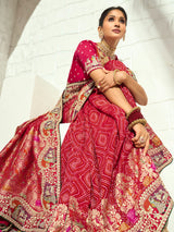 Red royal elephant brocade designer women bandhej saree