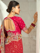 Red royal elephant brocade designer women bandhej saree