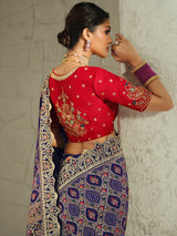 Blue patola kalka designer women bandhej bridal saree