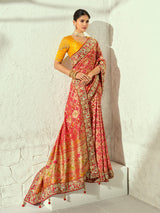 Red royal shikargah designer women bandhej saree