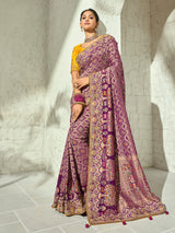 Purple floral shikargah designer women bandhej saree