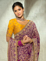 Purple floral shikargah designer women bandhej saree
