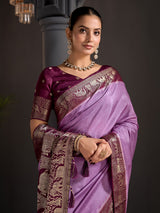 Purple floral paisley zari work women saree