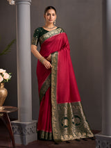 Rani pink peony border women saree