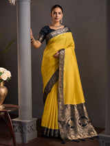 Yellow paisley zari women festive saree