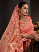 Peach floral vine border designer women saree