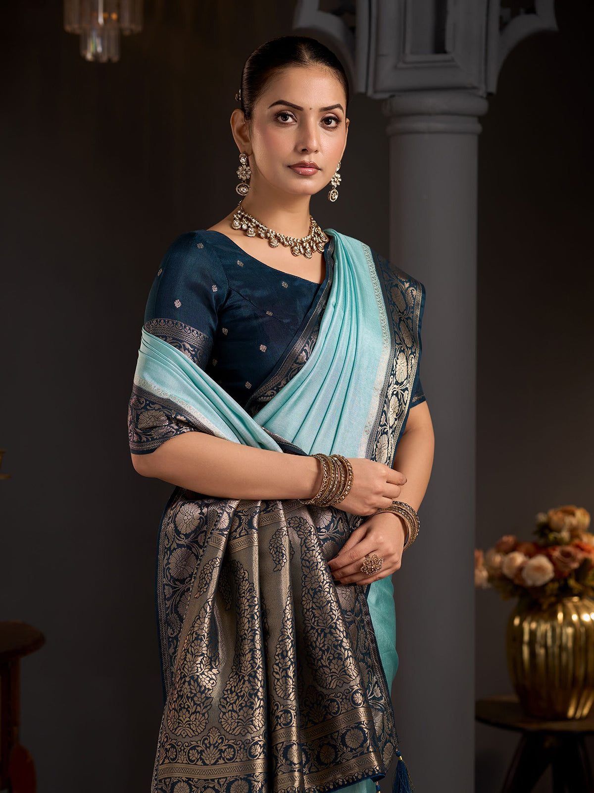 Sky blue grand pallu women saree