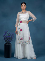 White floral organza designer women palazzo suit