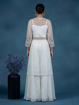 White floral organza designer women palazzo suit