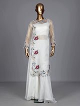 White floral organza designer women palazzo suit