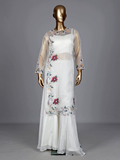 White floral organza designer women palazzo suit
