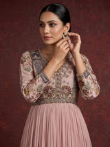 Lilac purple botanical designer women floor length suit