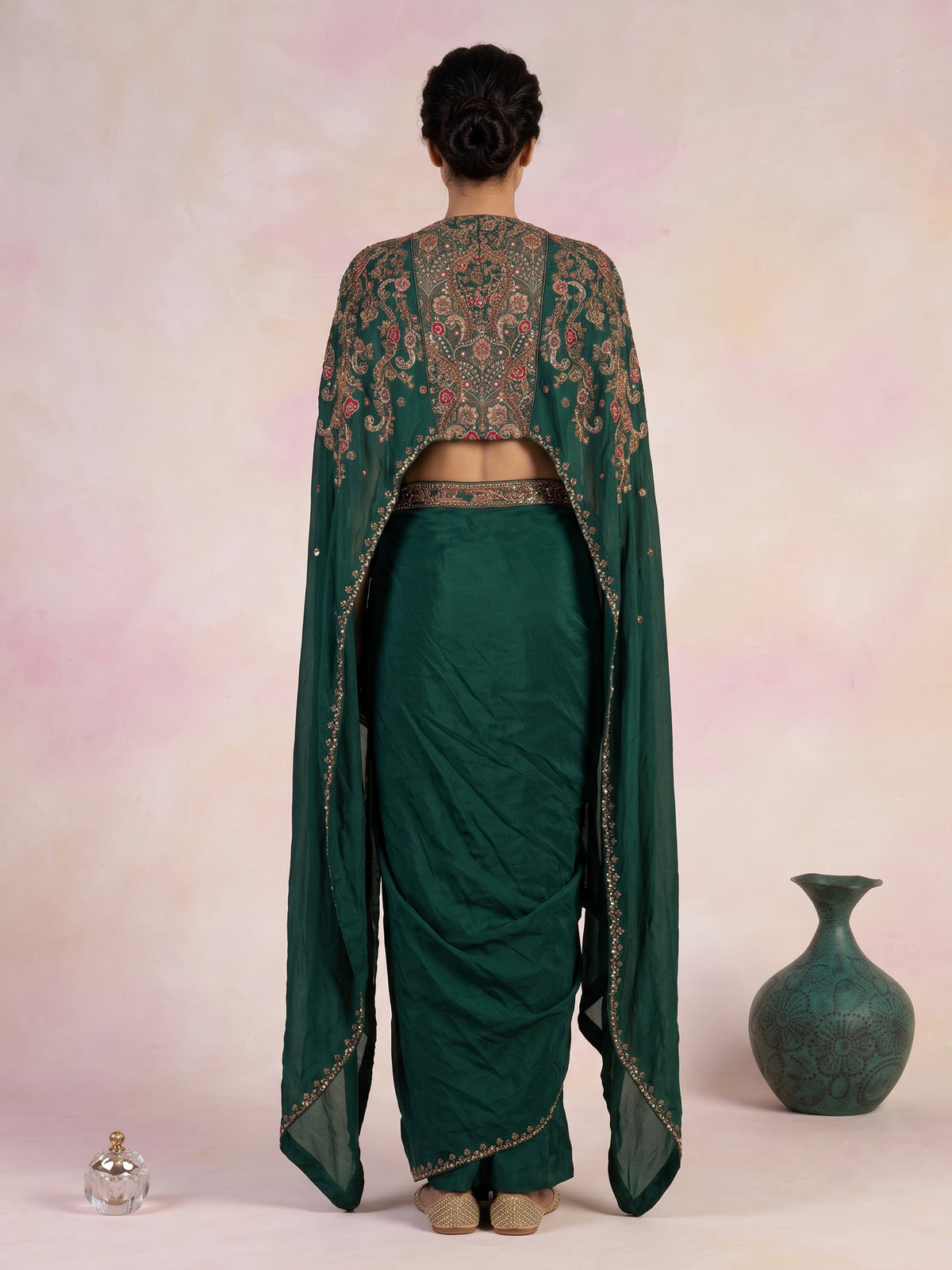 Green mughal floral designer women indo western suit