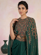 Green mughal floral designer women indo western suit
