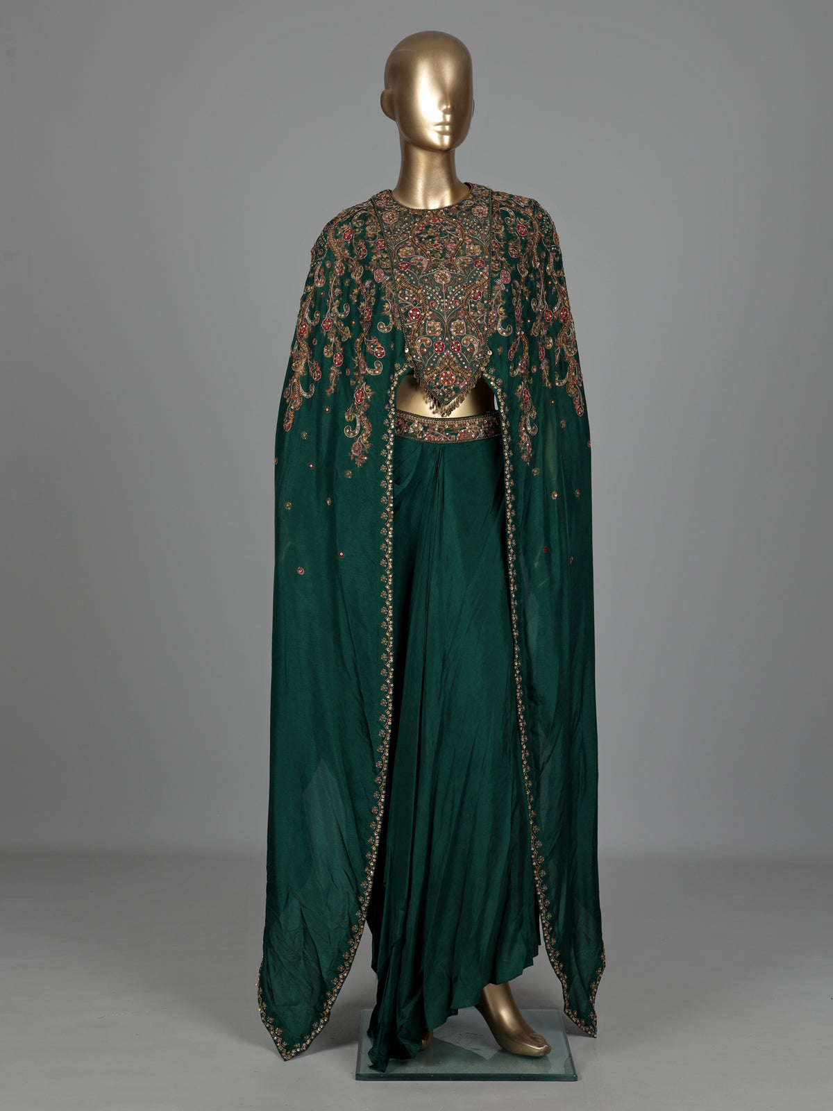 Green mughal floral designer women indo western suit