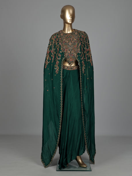 Green mughal floral designer women indo western suit