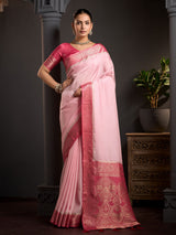 Pink floral medallion border women saree