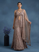 Beige crystal fringe designer women sharara suit