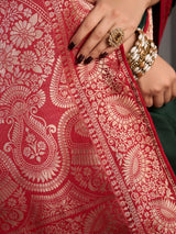 Deep green ornamental paisley women saree