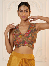 Mustard yellow sculpted drape designer women ready to wear saree