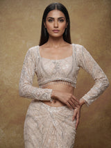 Cream couture lattice designer women ready to wear saree