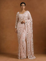 Peach crystal embellished designer women ready to wear saree