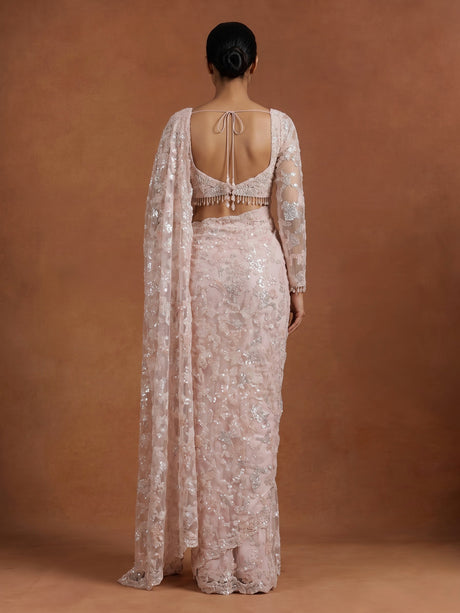 Peach crystal embellished designer women ready to wear saree