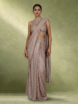 Beige luxury crystal fringe designer women ready to wear saree