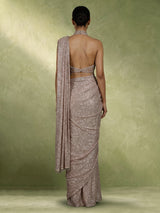Beige luxury crystal fringe designer women ready to wear saree