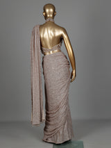 Beige luxury crystal fringe designer women ready to wear saree