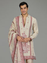 Pastel cream maroon floral traditional men kurta suit