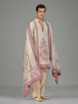 Pastel cream maroon floral traditional men kurta suit
