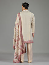 Pastel cream maroon floral traditional men kurta suit