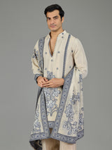 Pastel cream floral men kurta suit