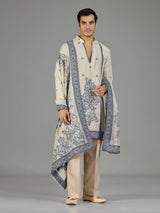 Pastel cream floral men kurta suit